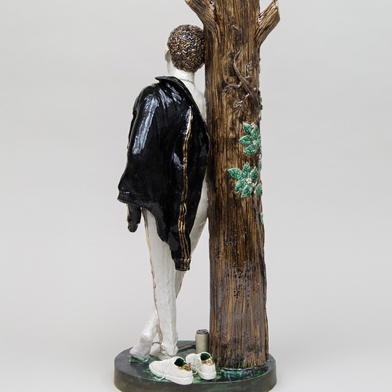 Claire Partington: Young Man Among The Roses, 2021, Glazed Earthenware, 26 x 11 x 8.5 inches