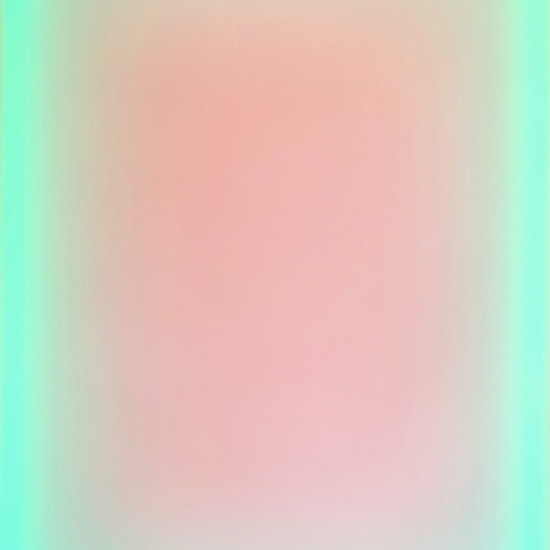 Peter Gronquist: between, 2020, Acrylic, enamel, and LED on wood with plexiglass, 84 x 60 inches
