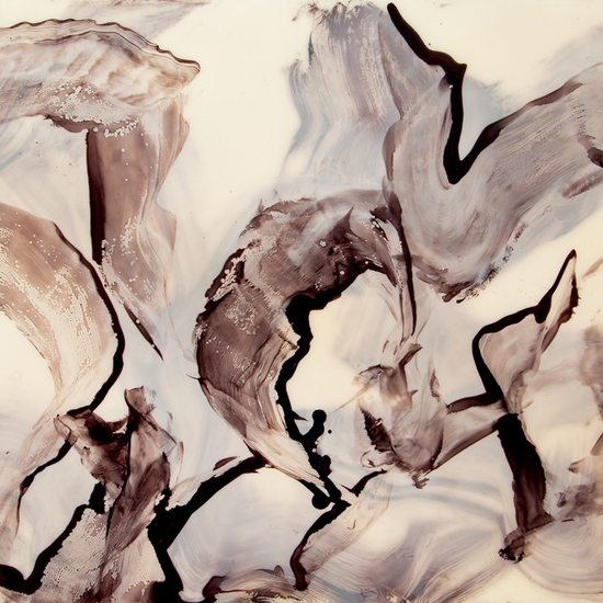 Betsy Eby: Petite Jacquerie V, 2020, Hot wax and ink on canvas wrapped panel, 12 x 16 x 2 inches