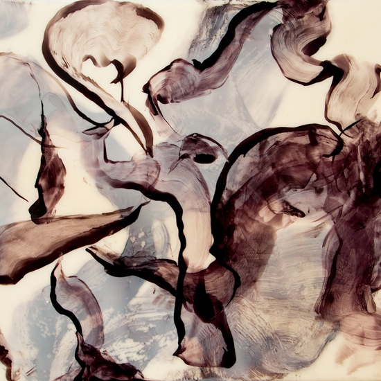 Betsy Eby: Petite Jacquerie VI, 2020, Hot wax and ink on canvas wrapped panel, 12 x 16 x 2 inches