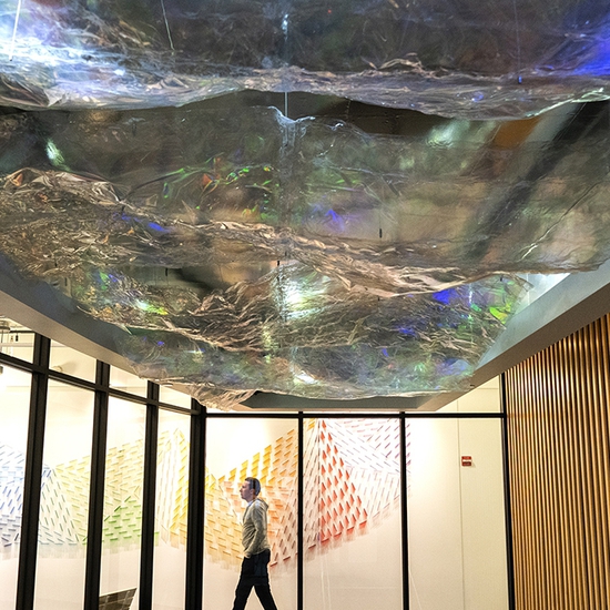 Maja Petric: Light is A Wave, 2017, Dynamic light projected on plastic and mirrors, Installed at Google Campus in Kirkland