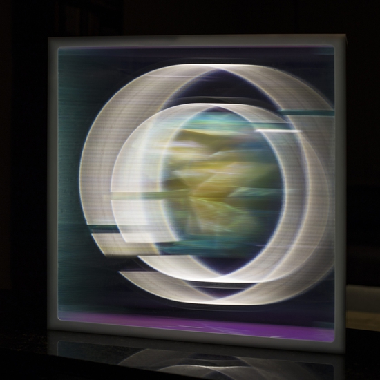 Maja Petric: Reduced Landscapes, Eclipse, 2018, Dynamic LED lighting, custom optical filter, 20.5 x 20.5 x 7 inches