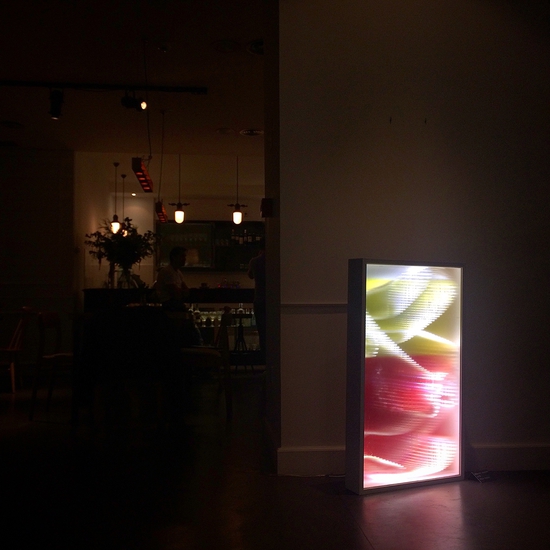 Maja Petric: Reduced Landscapes, Sunshine, 2015, Dynamic LED lighting, custom optical filters, 30 x 40 x 4 inches