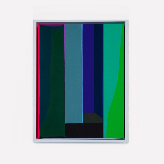Brian Sanchez: Entry, 2024, Vinyl emulsion on canvas, 16 x 12 inches (framed dimensions: 17.25 x 13.25 x 2.25 inches)
