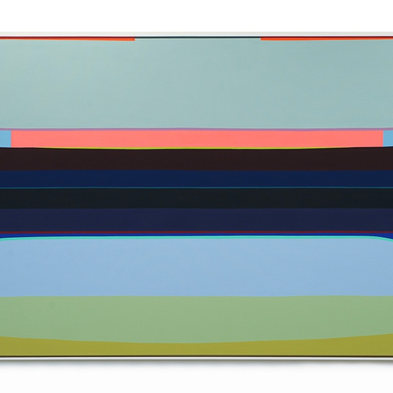 SOLD Brian Sanchez: Kismet, 2023, Vinyl emulsion on canvas, 54 x 120 inches (framed dimensions: 55 x 125.5 x 2.25 inches)