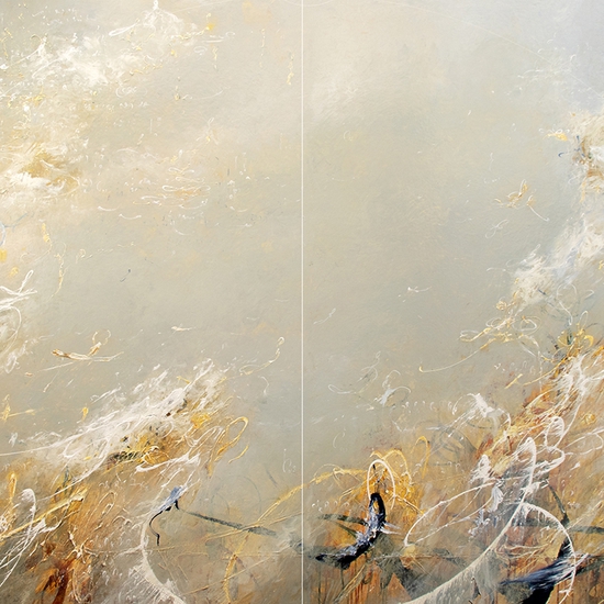 Michael Schultheis: Homage to Vitruvius, 2021, Acrylic on canvas, 60 x 96 x 2 inches (diptych)