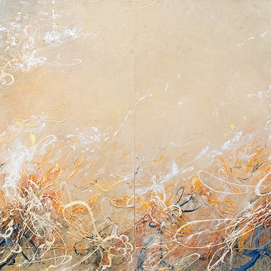 Michael Schultheis: Phi in the Eternal Now, 2024, Acrylic on canvas, 36 x 96 x 2.5 inches (diptych)