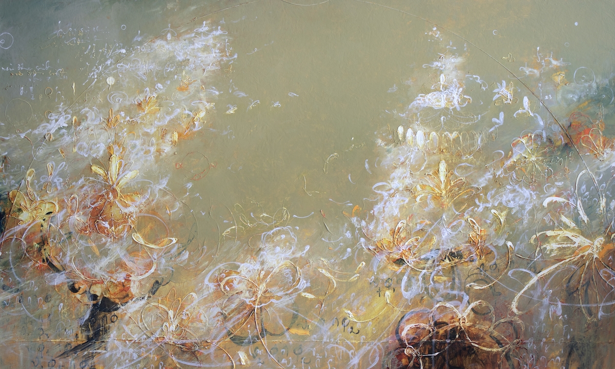 Michael Schultheis, Synchronous Lives, 2026, Acrylic on canvas, 36 x 60 x 2 inches