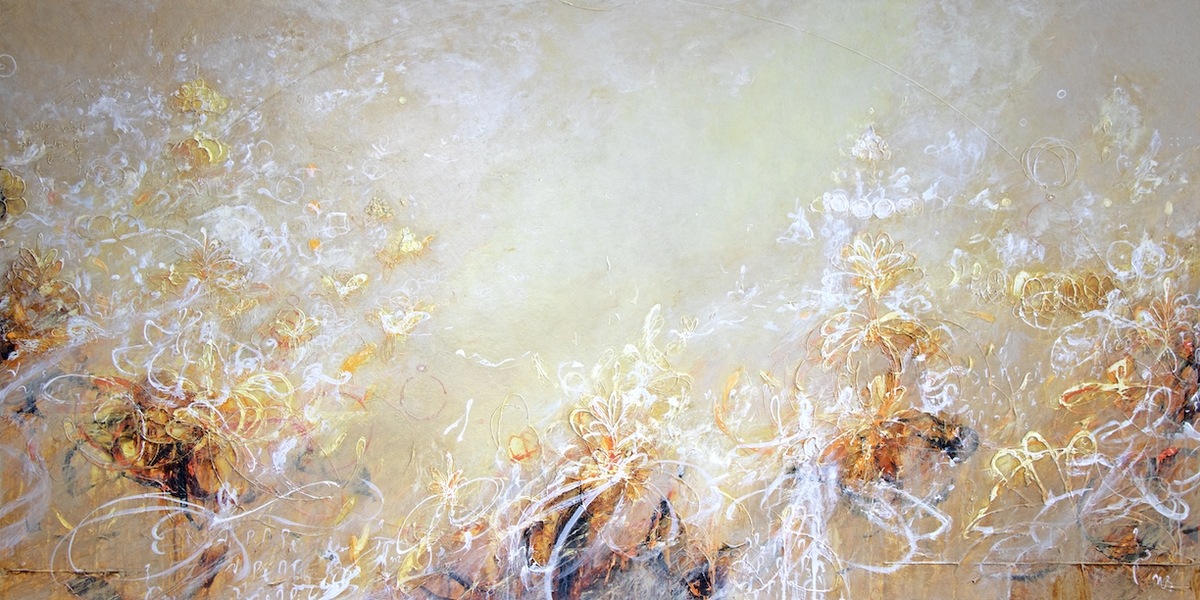 Michael Schultheis, Tranquility in the Center, 2026, Acrylic on canvas, 36 x 72 x 2 inches
