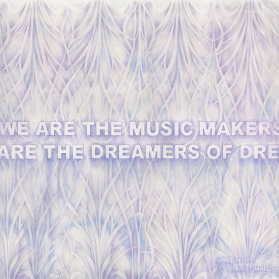 Amanda Manitach: Dreamers (WE ARE THE MUSIC MAKERS, WE ARE THE DREAMERS OF DREAMS — ARTHUR O’SHAUGHNESSY), 2022, Colored pencil on paper, 26 x 40 inches