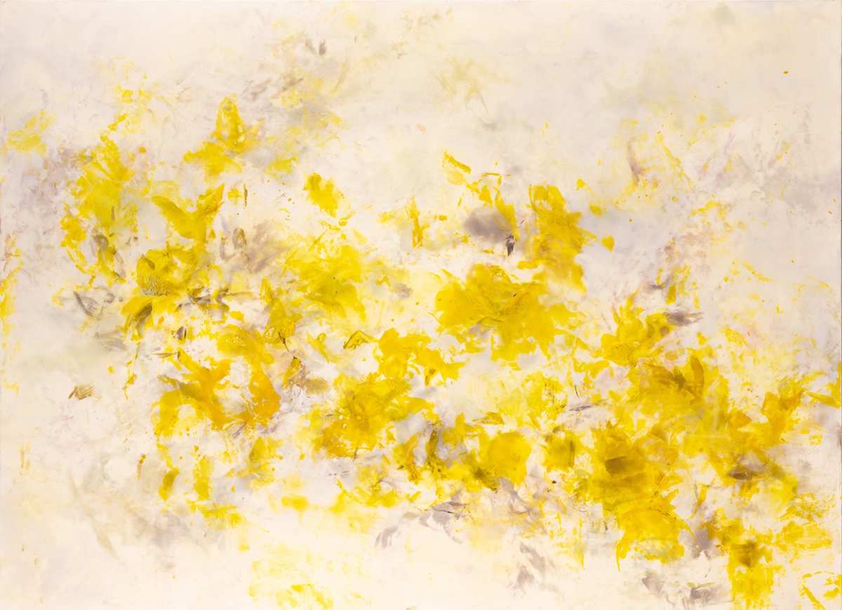 Betsy Eby: She Found Herself in the Moongarden, 2021, Hot wax, cold wax, oil and ink on panel, 48 x 66 inches