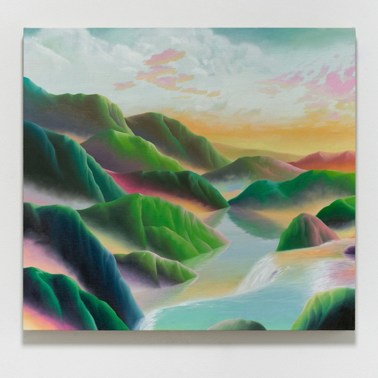 Adam Sorensen: Haptophore, 2024, Oil on linen, 23.25 x 25.25 x 1 inches