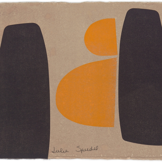 Julie Speidel's works on paper echo the geometry of her sculptures, referring to the visual language of ancient cultures.