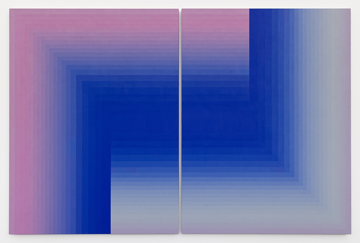 Audrey Stone, Go Around Come, 2026, Acrylic on canvas, 40 x 60 x 1 inches, Diptych