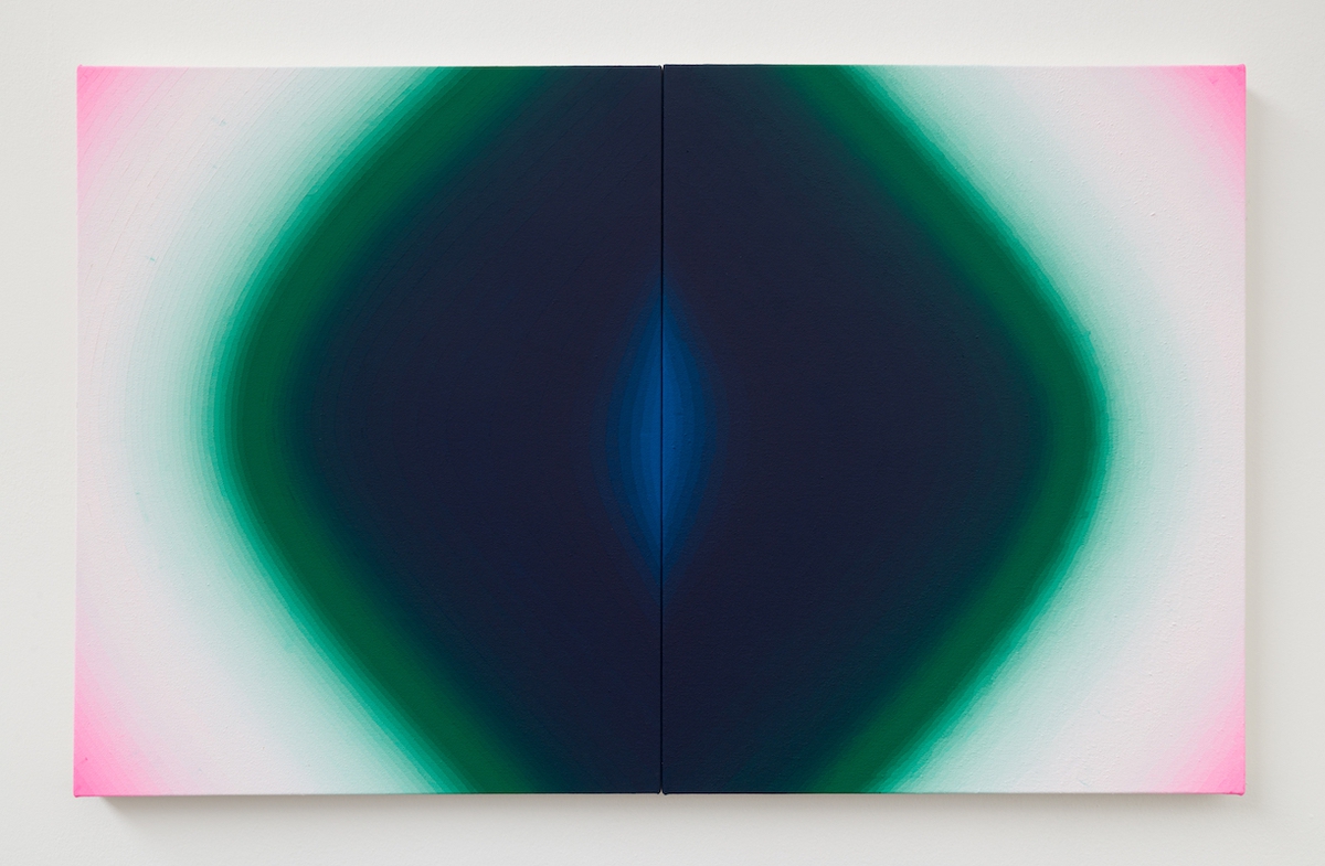 Audrey Stone: Kiss, 2024, Acrylic on canvas, 20.5 x 32 x 1 inches (Diptych, each 20.5 x 16 x 1 inches)