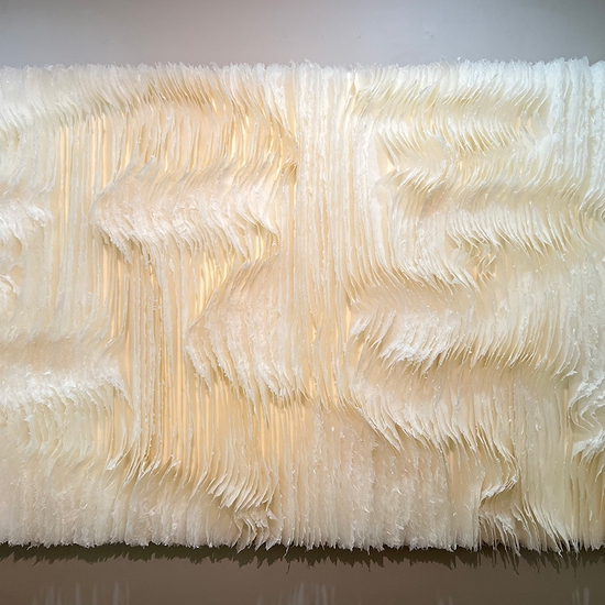 Kandis Susol: A Letter From The World of Emptiness, 2022, Artist made. paper encaustic sculpture, 51 x 80 x 5.5 inches