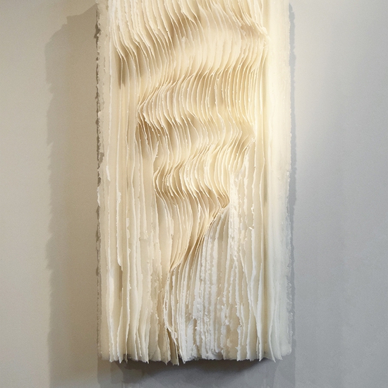 Kandis Susol: A River of Thoughts, 2019, Artist made paper encaustic sculpture on panel, 48 x 24 inches