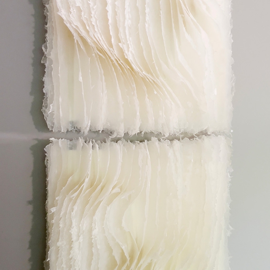 Kandis Susol: Breathe In Breathe Out, 2022, Artist made paper encaustic sculpture, 38 x 18 x 6 inches