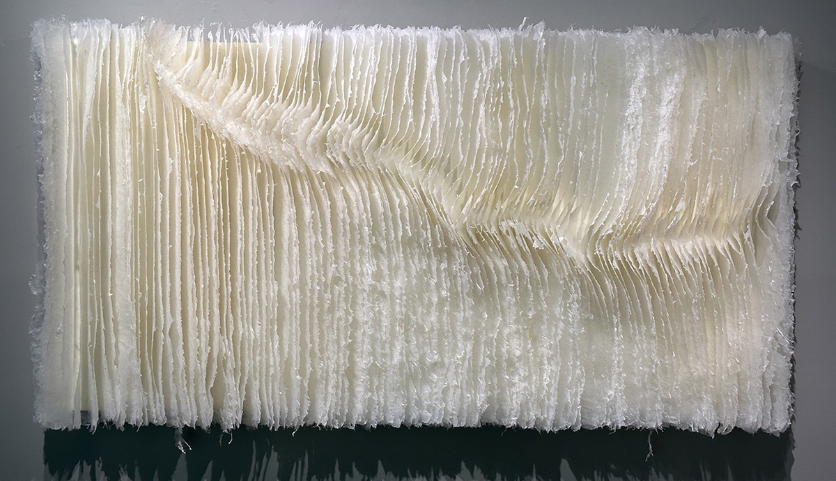 Kandis Susol, Dream Time, 2025, Encaustic sculpture, 32 x 62 x 5 inches