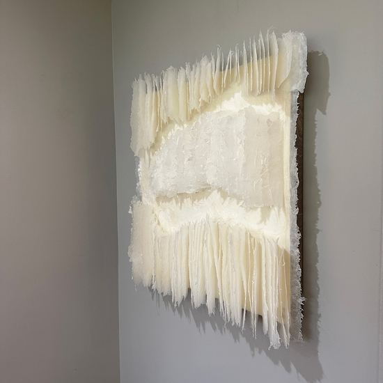 Kandis Susol: Embrace and Sustain, 2024, Artist made paper encaustic sculpture, 26 x 26 x 5 inches