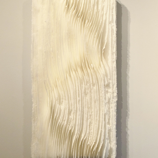 Kandis Susol: River and Tides, 2019, Artist made paper encaustic sculpture, 48 x 24 inches