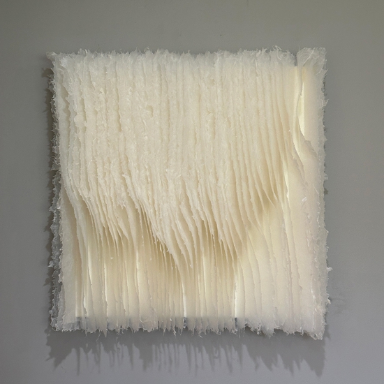 Kandis Susol: Sister to Twisting Whimsy, 2024, Artist made paper encaustic sculpture, 26 x 26 x 5 inches