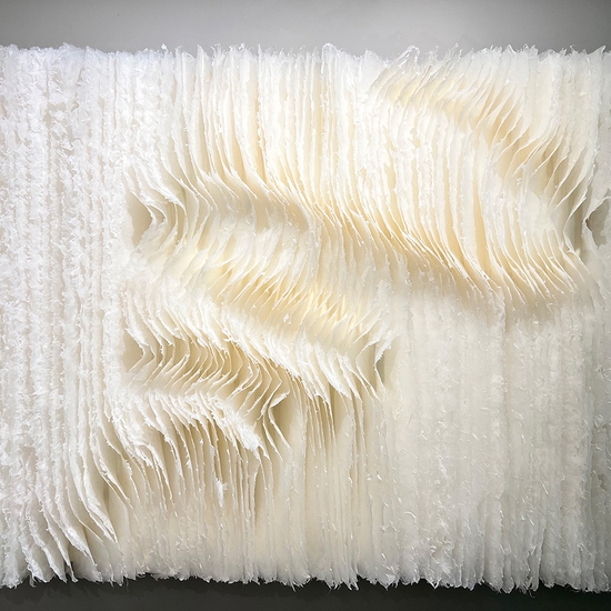 Kandis Susol: The Way Out Is In, 2022, Artist made encaustic paper sculpture, 39 x 50 x 6 inches