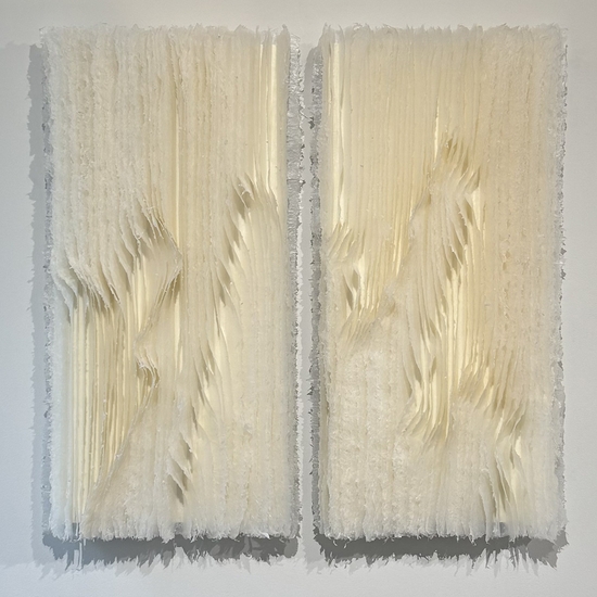 Kandis Susol, Two Volumes, 2025, Encaustic sculpture, 48 x 48 x 5 inches