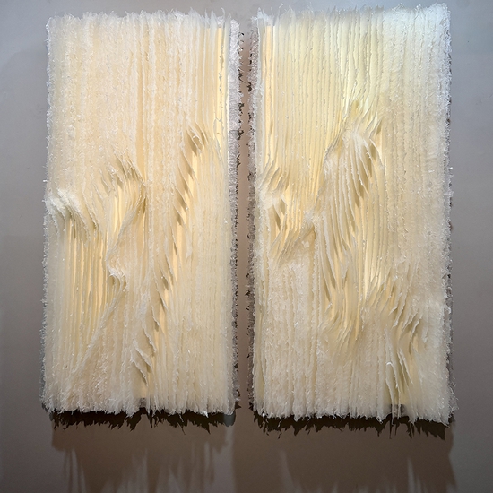 Kandis Susol, Two Volumes, 2025, Encaustic sculpture, 48 x 48 x 5 inches