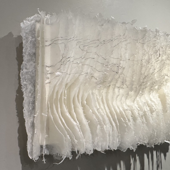 Kandis Susol: Valley Sounds Mountain Clouds, 2024, Encaustic Sculpture, 14 x 26 x 5 inches