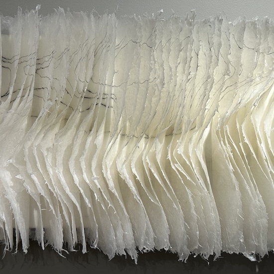 Kandis Susol: Valley Sounds Mountain Clouds, 2024, Encaustic Sculpture, 14 x 26 x 5 inches