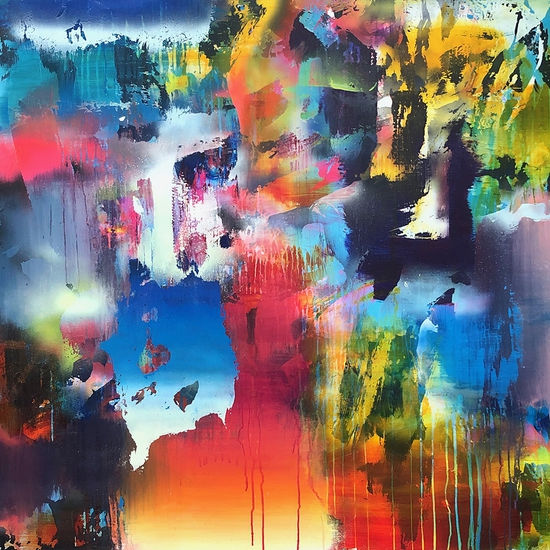 Chris Trueman: LAF, 2021, Acrylic and acrylic spray paint on yupo mounted to sintra, 59.75 x 53 inches