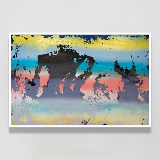 Chris Trueman: MRGE, 2021, Acrylic and acrylic spray paint on yupo, 25.5 x 39 inches