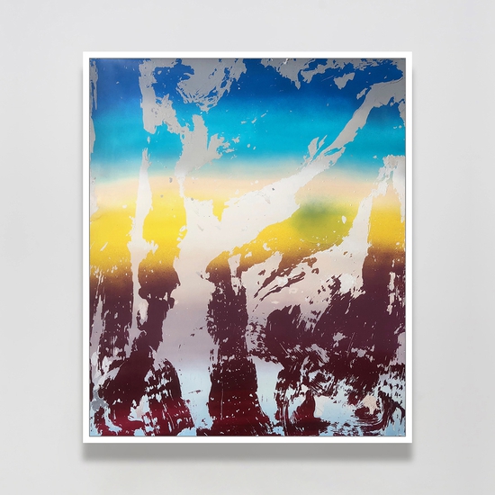 Chris Trueman: SSK, 2021, Acrylic and acrylic spray paint on yupo mounted on sintra, 35 x 29.75 inches