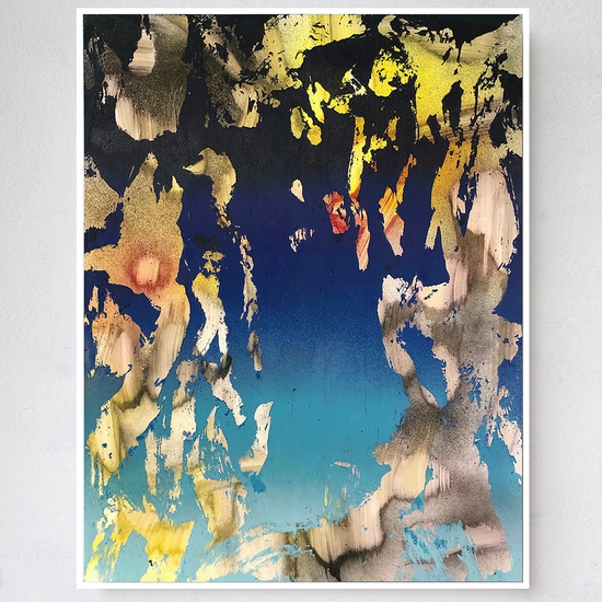 Chris Trueman: VST, 2020, Acrylic, acrylic silk screen, and acrylic spray paint on yupo mounted on dibond, 25.75 x 19.75 inches (framed dimensions: 27 x 21 x 2.25 inches)