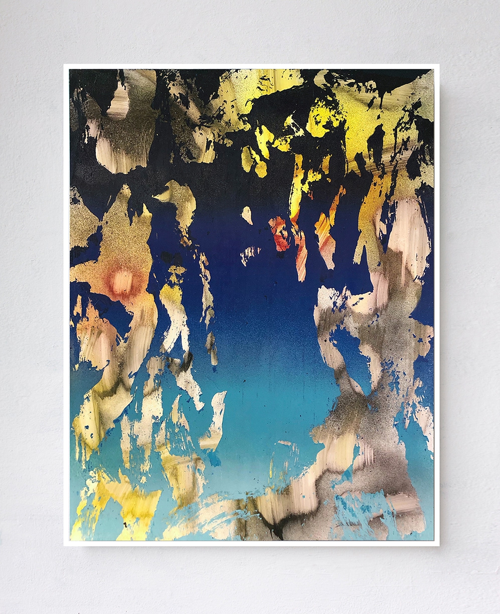 Chris Trueman: VST, 2020, Acrylic, acrylic silk screen, and acrylic spray paint on yupo mounted on dibond, 25.75 x 19.75 inches (framed dimensions: 27 x 21 x 2.25 inches)