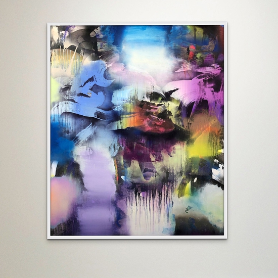 Chris Trueman: WVE, 2022, Acrylic and acrylic spray paint on yupo mounted to sintra, 60 x 49 inches (framed dimensions: 61.5 x 50.5 x 2 inches)