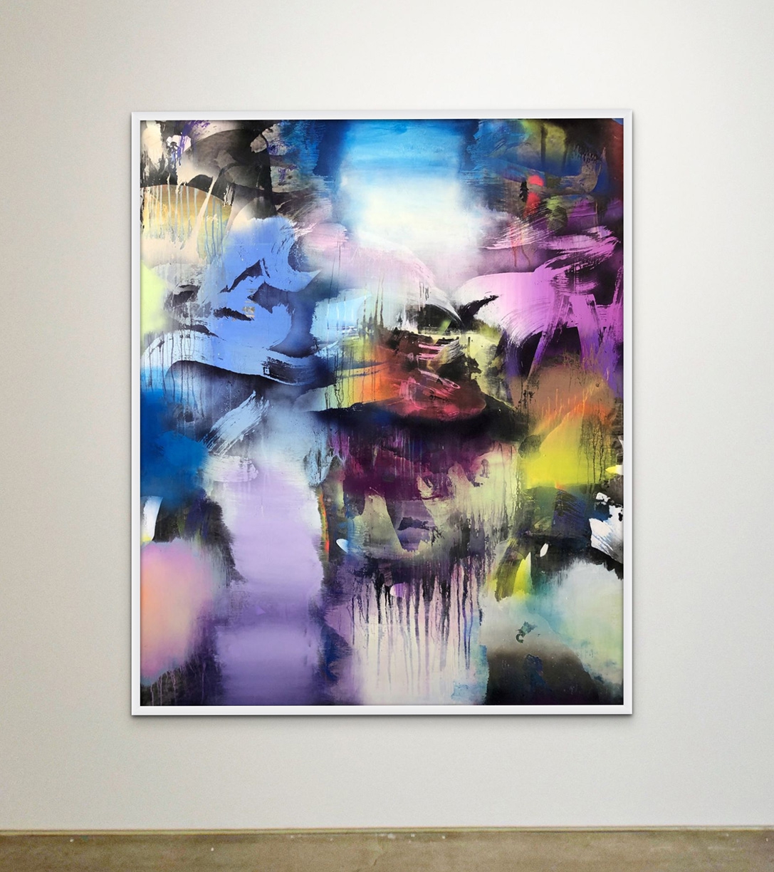 Chris Trueman: WVE, 2022, Acrylic and acrylic spray paint on yupo mounted to sintra, 60 x 49 inches (framed dimensions: 61.5 x 50.5 x 2 inches)