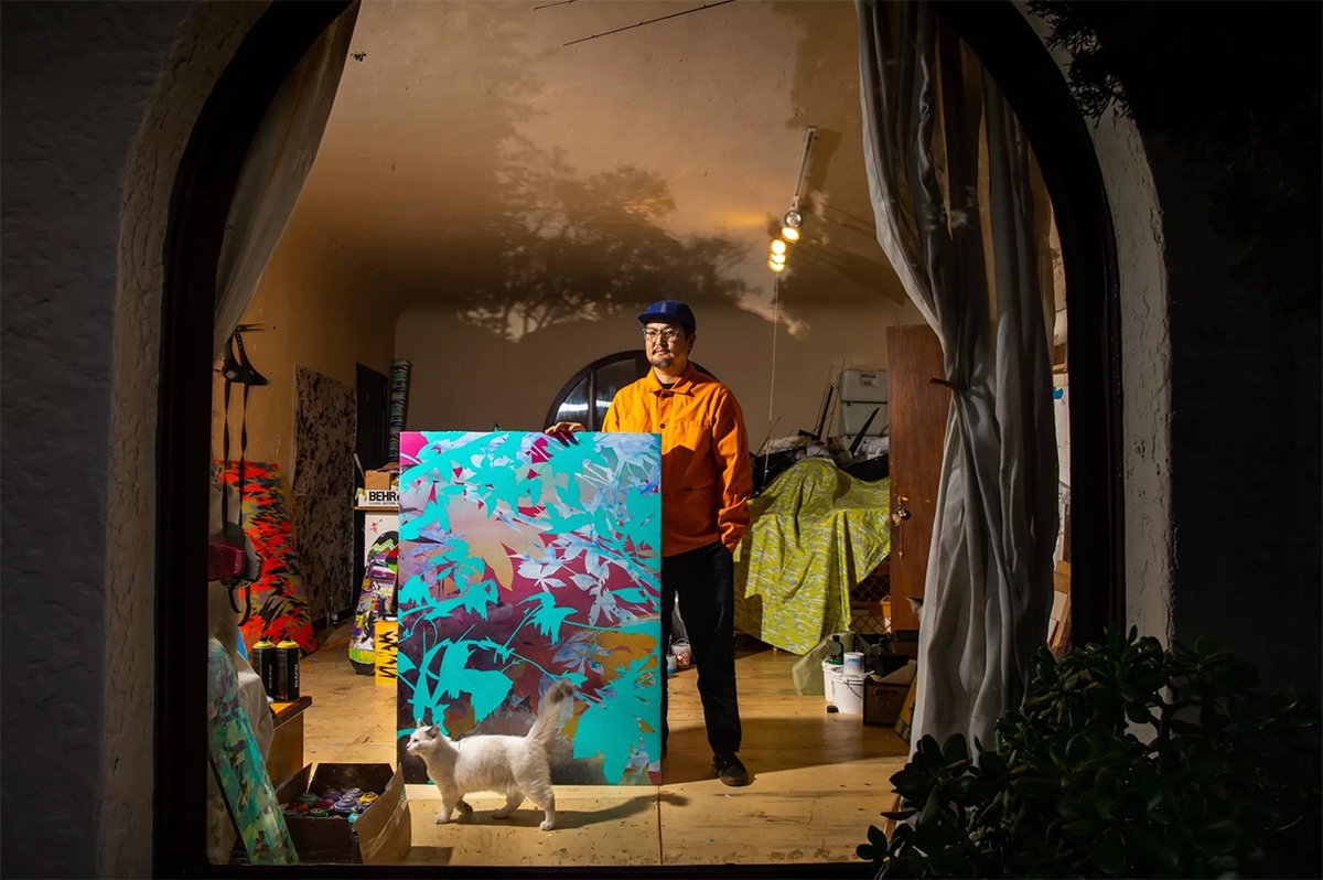 Devon Tsuno in his artist studio, Photographed by Jay L. Clendenin
