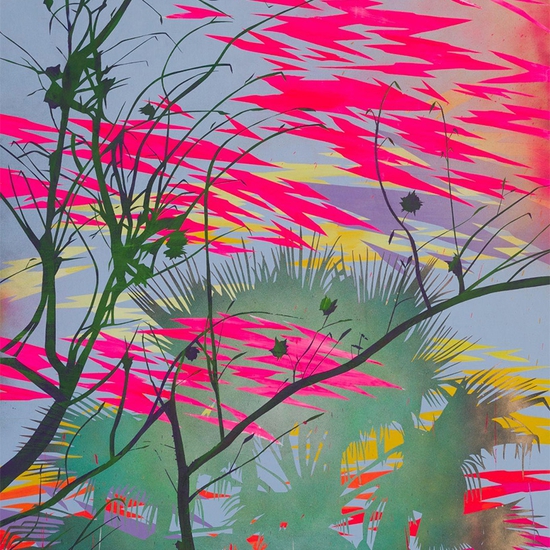 Devon Tsuno: Insurgent Horticulture 3 (Los Angeles River), 2015, Spray paint and acrylic on canvas, 108 x 72 inches