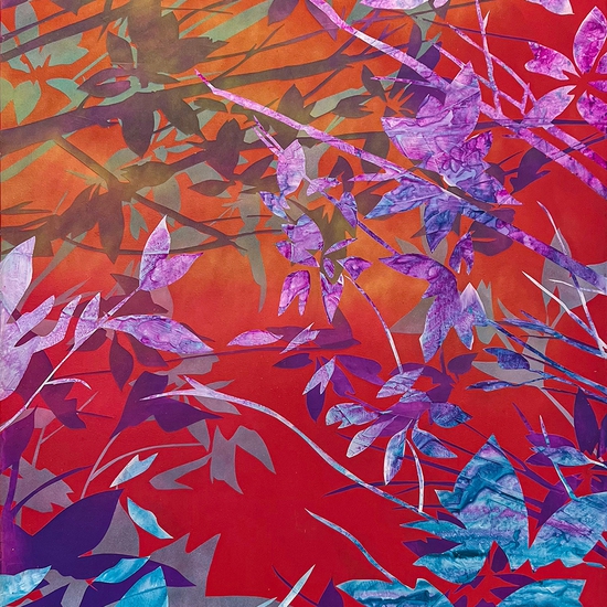 Devon Tsuno: sixteen cents each and a landscape of plunder #3, 2022, Spray paint and acrylic on canvas, 56 x 48 inches