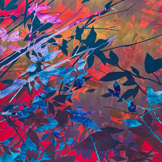 Devon Tsuno: sixteen cents each and a landscape of plunder #4, 2022, Spray paint and acrylic on canvas, 56 x 48 inches