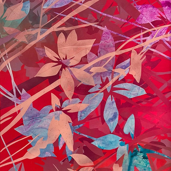 Devon Tsuno: sixteen cents each and a landscape of plunder #6, 2022, Spray paint and acrylic on canvas, 36 x 24 inches