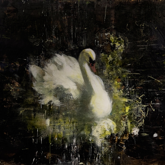 Tony Scherman: Rape of Leda - Jupiter, 2021, Encaustic on canvas, 60 x 70 inches