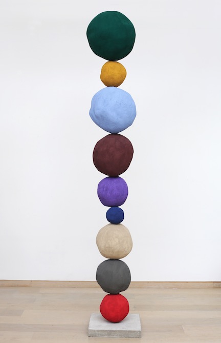 Annie Morris: Stack 9 (Viridian Green), 2015, Plaster, sand, polystyrene, raw pigment, steel and concrete base, 95 x variable width and depth