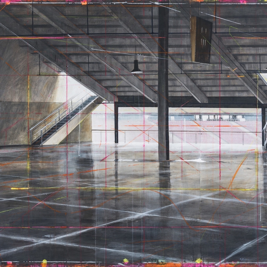 Peter Waite: Stadium, 2018, acrylic on panels, 48 x 72 inches