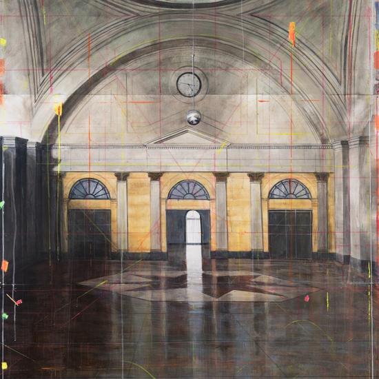 Peter Waite: Train Station / Barcelona, 2017, Acrylic on panels, 72 x 48 inches