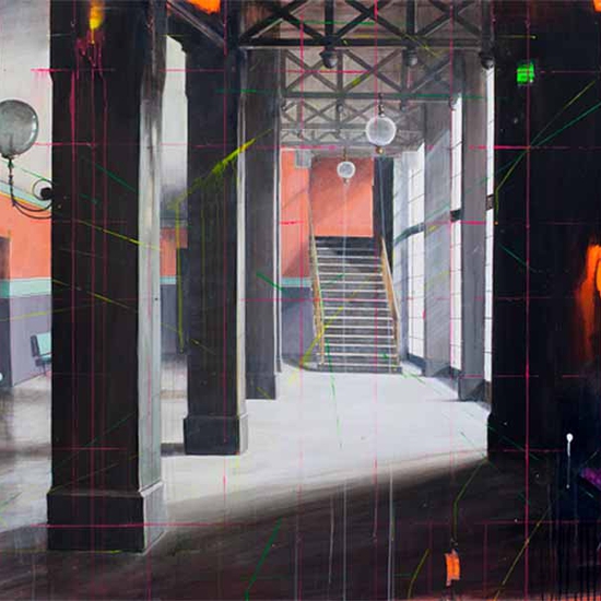 Peter Waite: Opera House / Bayreuth, 2013, acrylic on panel, 48 x 72 inches