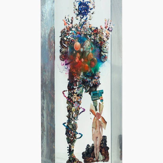 Dustin Yellin: Psychogeography Study #39, 2014, Glass, collage, and acrylic, 35.75 x 13.75 x 7.75 inches