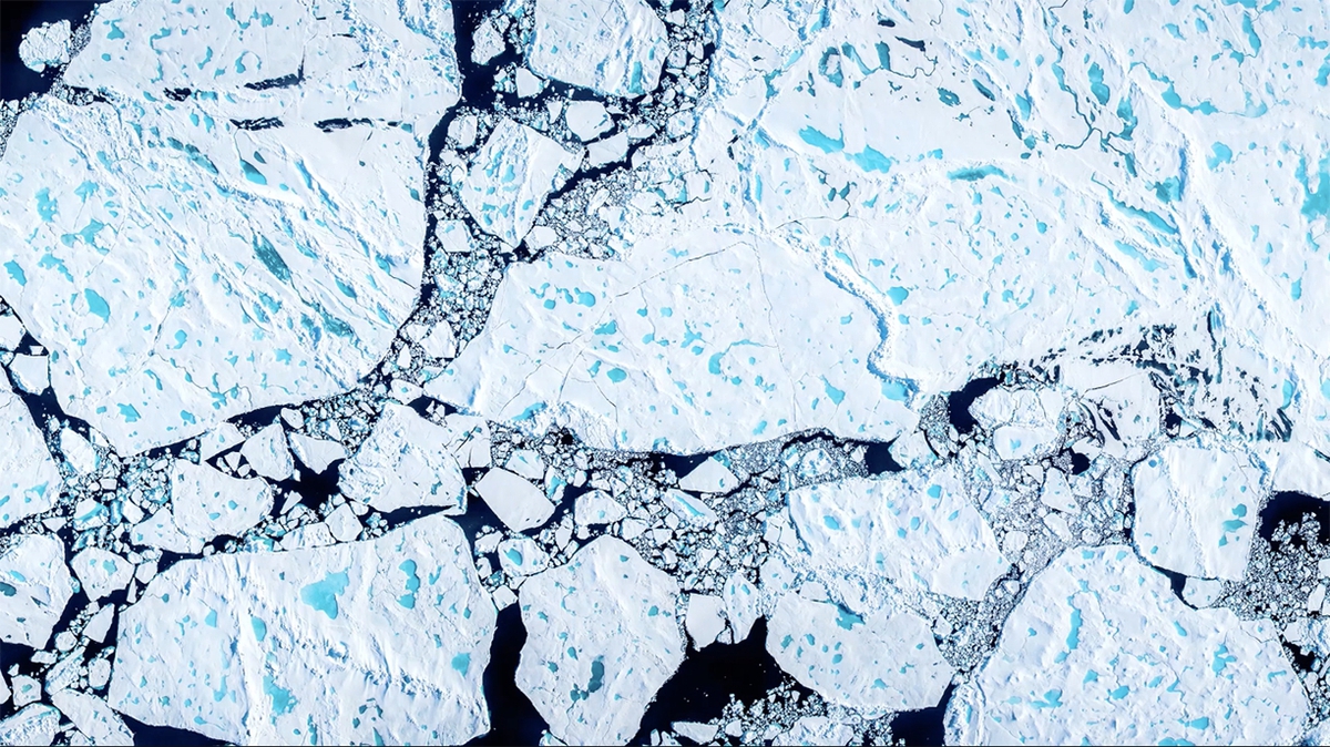 Overview: 12 Miles of Lincoln Sea in the Arctic Ocean, North of Greenland, beginning at 80°53’33.86' N 59°18’18.37'W and moving South to 83° 42’41.77'N 59° 24’6.56'W on July 24th, 2014, 2018, Video, NASA DMS Imagining, Music by Aya Nishina, Edition of 5